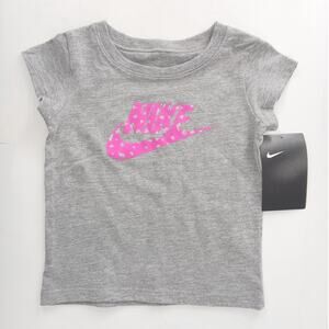Nike Swirl Stars Swoosh Logo Graphic T-Shirt Tee Toddler Girls 18M Gray Pink